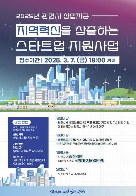 ‘2025년 광명시 지역혁신을 창출하는 스타트업 육성사업’ 안내 포스터