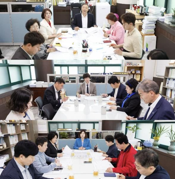 안산시의회 3개 상임위원회가 지난 20일 각 상임위원장실에서 안산시 집행부와 간담회를 개최했다. 사진 위부터 차례대로 이날 기획행정위원회와 문화복지위원회, 도시환경위원회가 간담회를 진행하고 있는 모습.