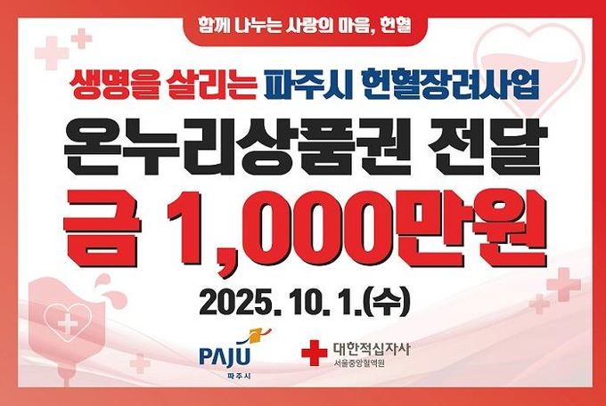 파주시, 대한적십자사 서울중앙혈액원에 헌혈장려사업 상품권 전달