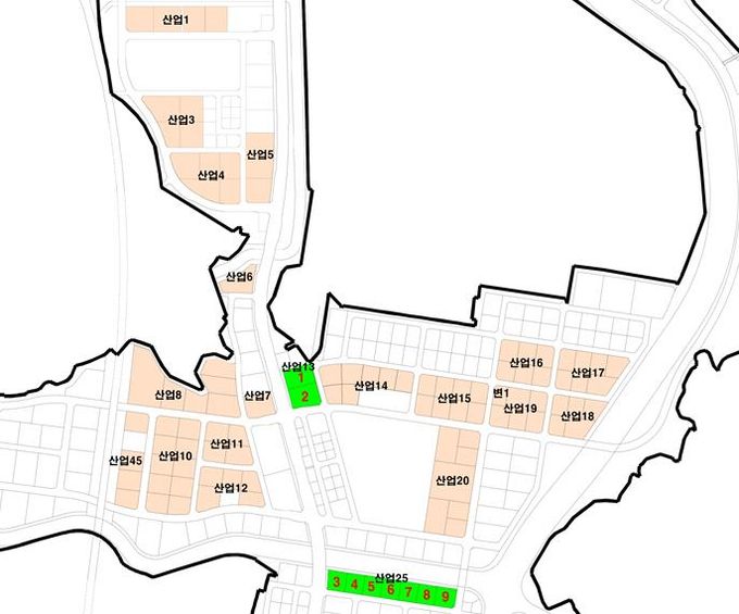 송산그린시티 남측지구 분양공급토지 필지별 위치도(연두색이 이번 분양공급토지)