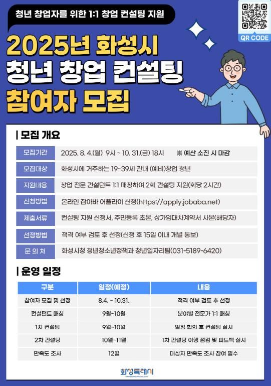 2025년 화성시 청년 창업 컨설팅 포스터
