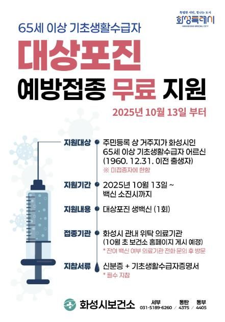 화성시 대상포진 예방접종 지원사업 안내문