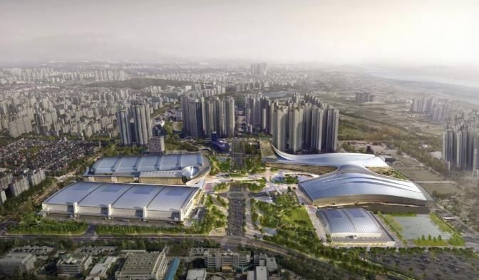 킨텍스 제1~3전시장 조감도. 2028년 제3전시장이 준공되면 제1~3전시장을 합쳐 17만㎡ 규모의 국내 최대 전시 공간으로 거듭난다.