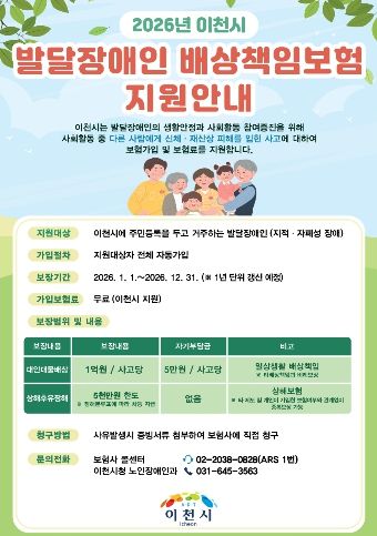 이천시, 발달장애인 배상책임보험 경기도 최초 시행