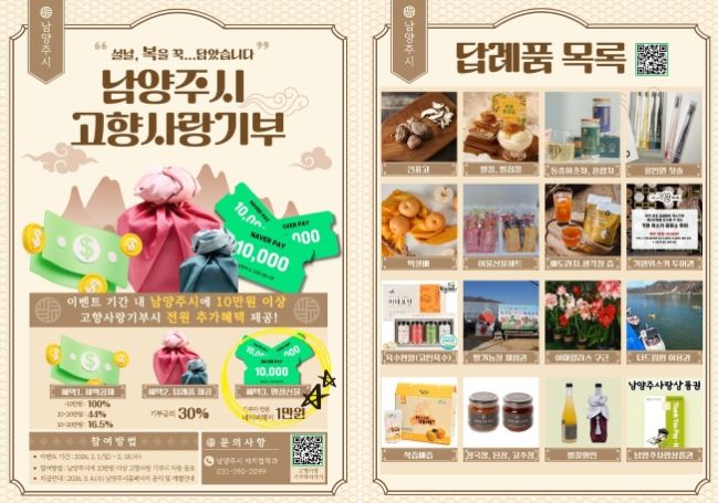 남양주시, 설 명절 ‘고향사랑기부’하고 ‘세뱃돈’ 받으세요!