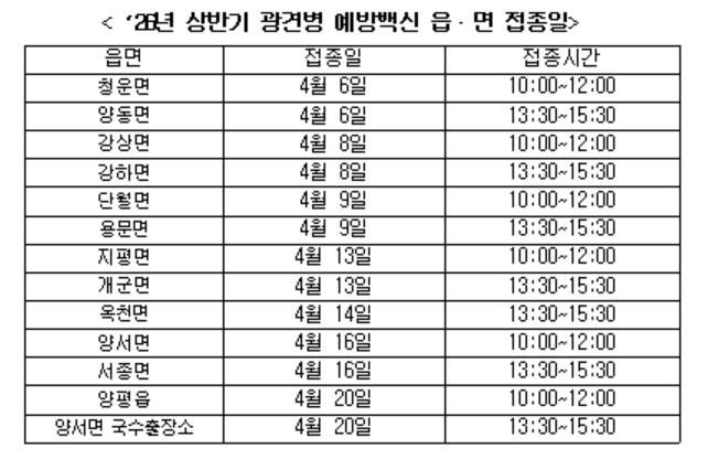 상반기 광견병 예방백신 접종