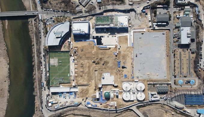 6월 용인에코타운조성사업 준공을 앞두고 마무리 공사가 진행되고 있는 용인레스피아 전경