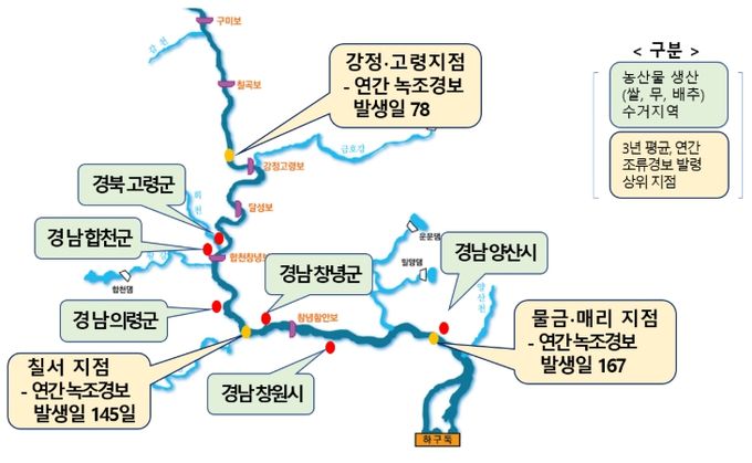 수거지역(조사대상 지역은 그간 조류경보 발령이 잦은 지역 중 시민사회 의견을 수렴하여 선정)