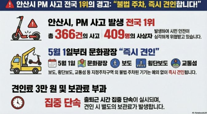 '전동킥보드 불법주차 견인 안내' 디지털 홍보자료